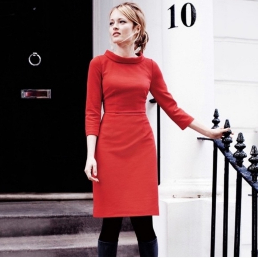 Boden Red Zoe Ponte Ribbed Mock Collar Pocket Cotton Blend Dress
